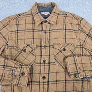 Wallace & Barnes Flannel Shirt Mens Medium Plaid Mustard Long Sleeve Button Up